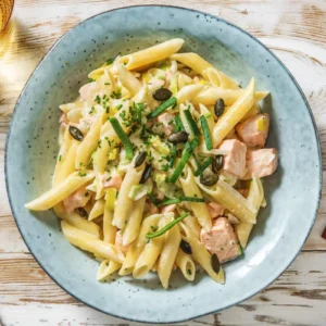 Penne rigate aux 2 saumons, crème safranée