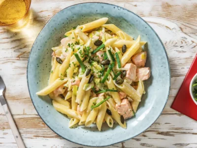 Penne rigate aux 2 saumons, crème safranée